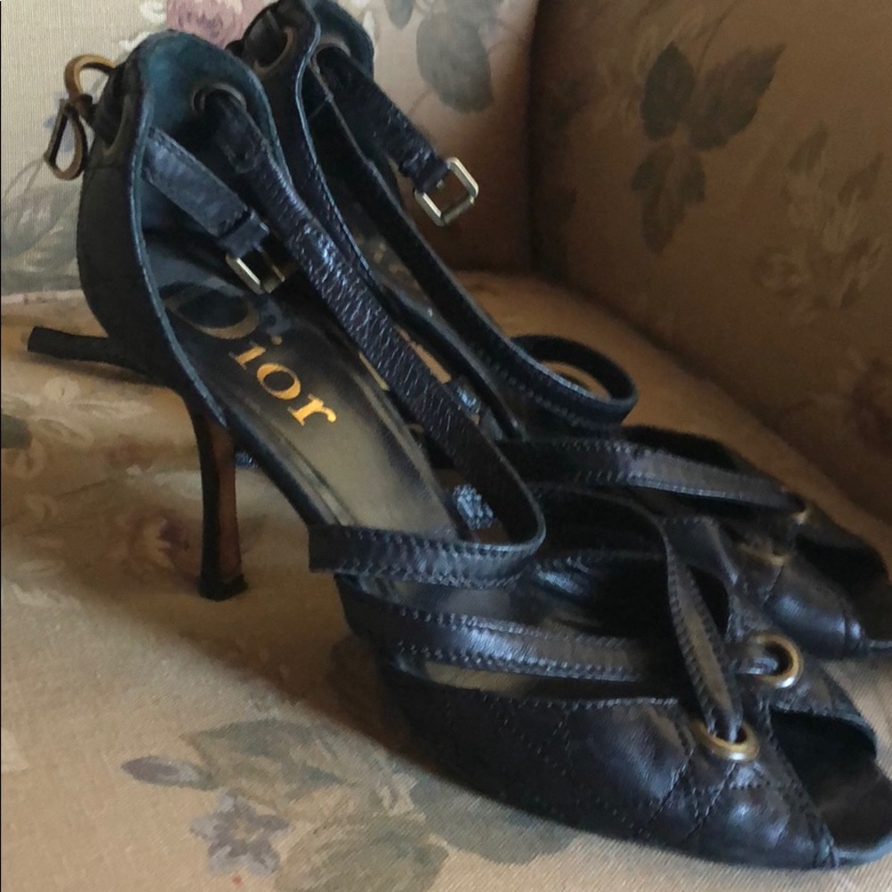 Black Dior ankle-strapped heels